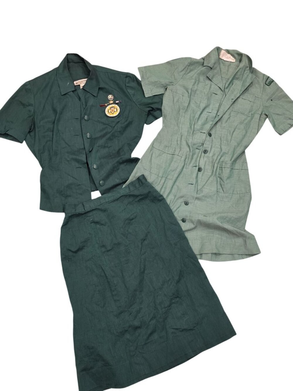 Vintage Official Girl Scouts Uniform Set Green Dress & Skirt Size 10